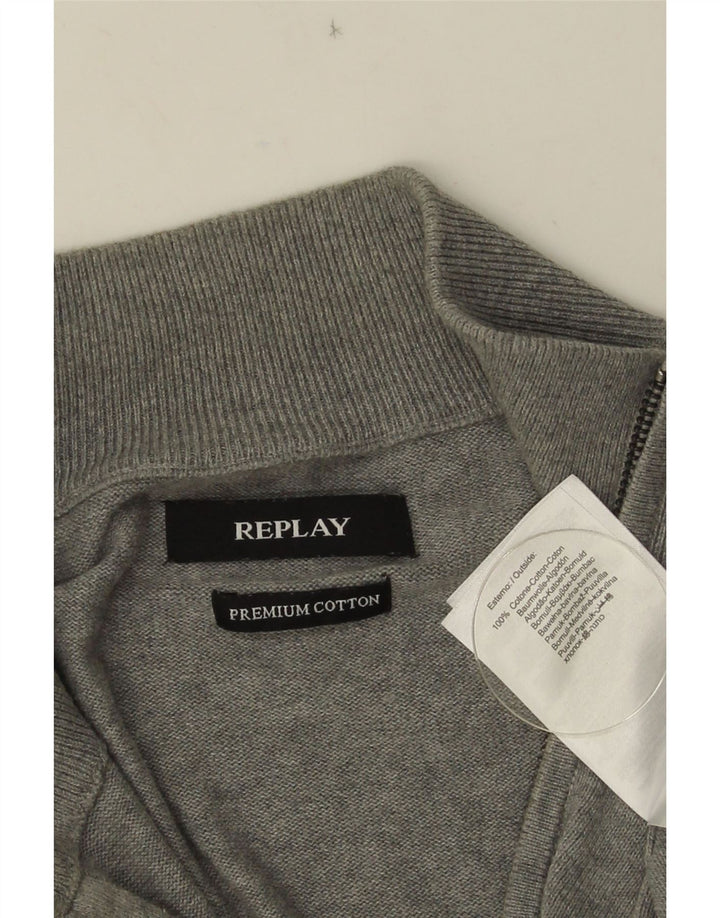 Replay Herren-Pullover mit Reißverschluss am Hals, große graue Baumwolle