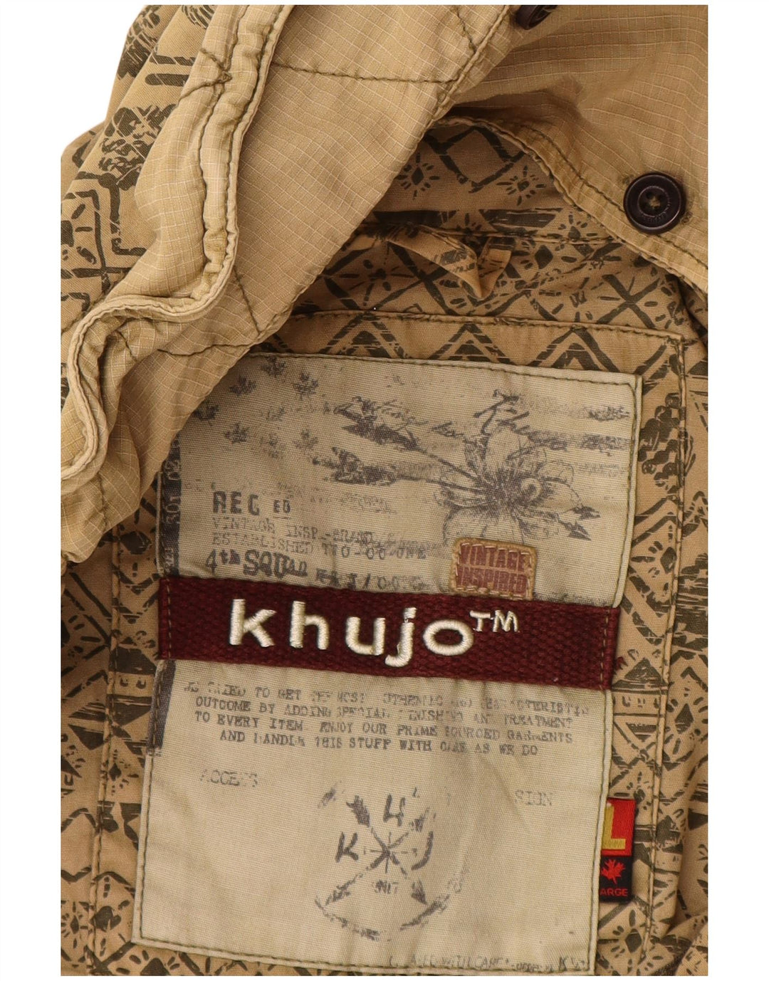 KHUJO Damen-Parka mit Kapuze, UK 16, Größe L, beige, geometrische Baumwolle