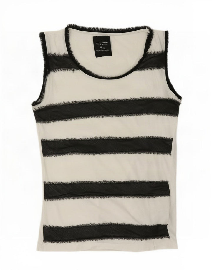 Zara Damen-Trägershirt, UK-Größe 44, mittelweiß, gestreift, Baumwolle