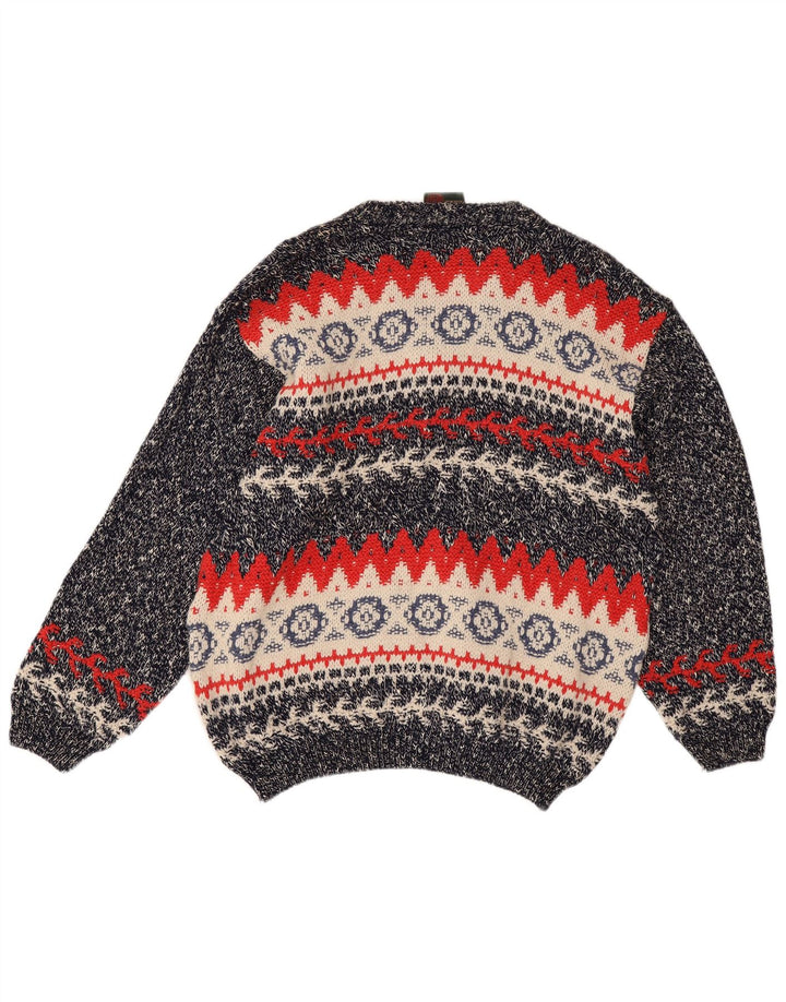 Vintage Herren V-Ausschnitt Pullover Pullover Groß Marineblau Fair Isle