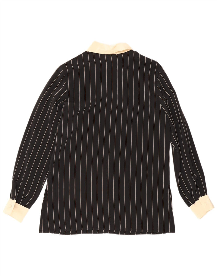 Gianfrediani Damen Pullover-Hemdbluse IT 42 Mittelschwarze Nadelstreifenseide