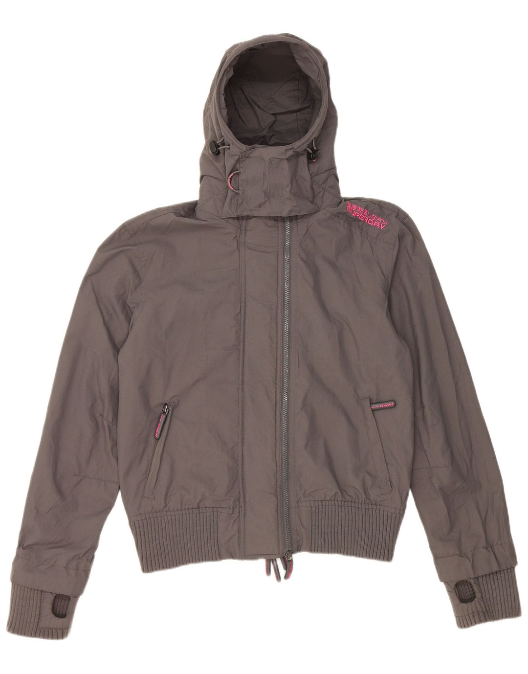 Superdry Damen-Regenjacke mit Kapuze, UK 16, großes graues Nylon