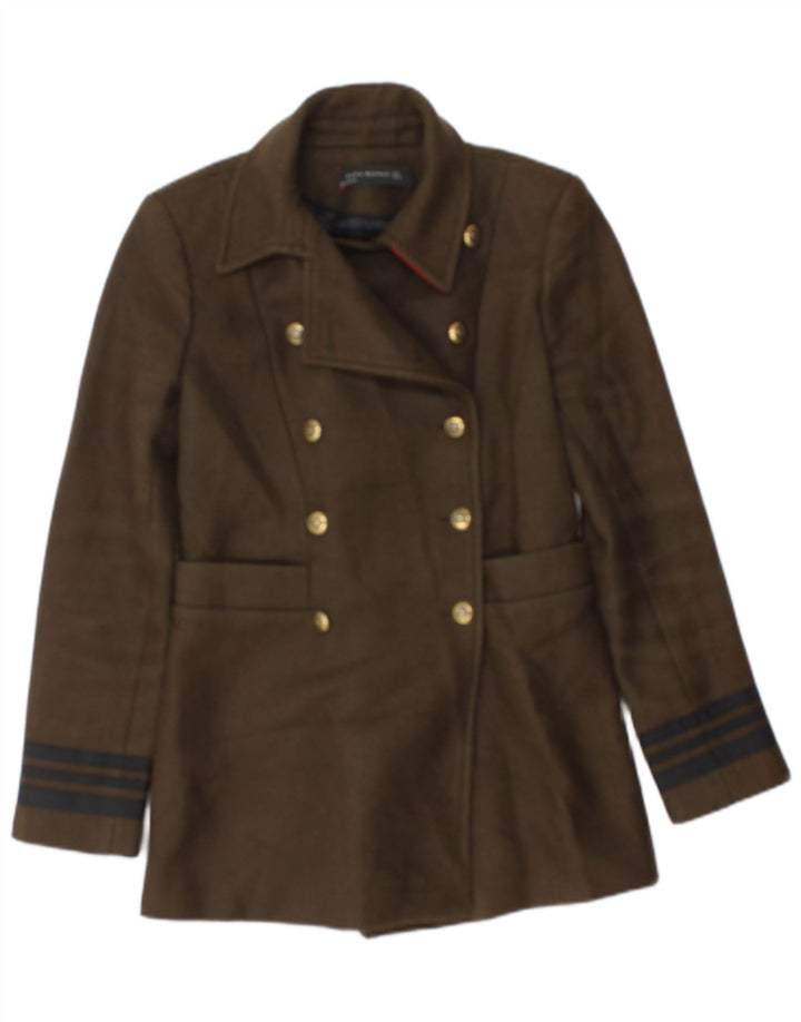 Zweireihiger Blazer für Damen von Zara, Gr. 10, Größe S, Khaki, gestreift