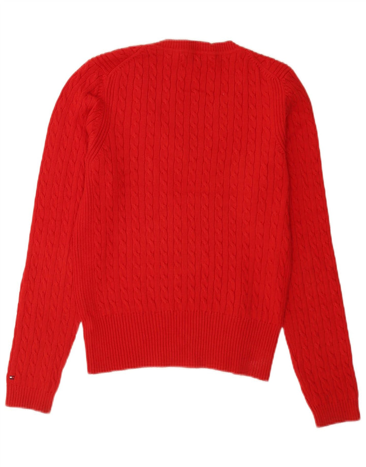 Tommy Hilfiger Damen-Pullover mit normaler Passform und V-Ausschnitt, Gr. 12, Mittelrot