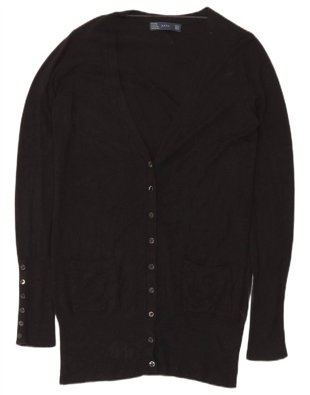 ZARA Damen Longline-Cardigan-Pullover UK 14 Medium Black Rayon