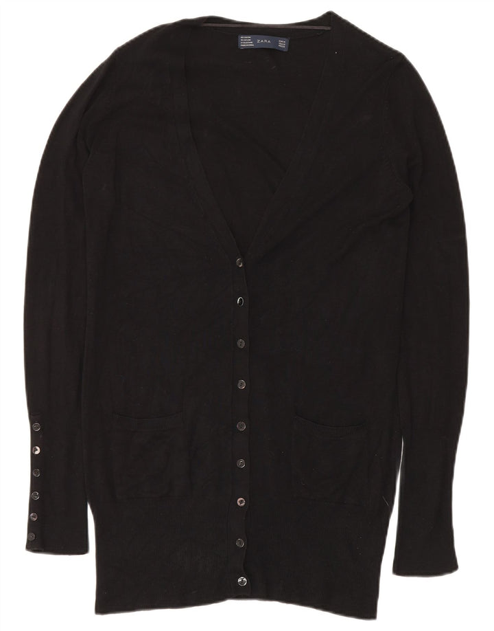 ZARA Damen Longline-Cardigan-Pullover UK 14 Medium Black Rayon