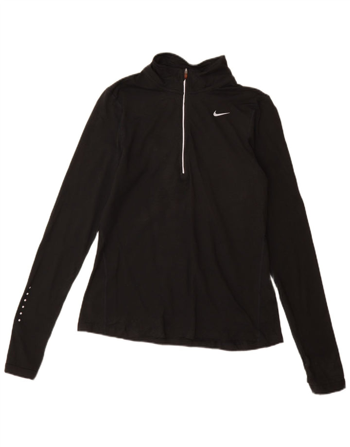 Nike Womens Dri Fit Zip Neck Pullover Trainingsanzug Top UK 10 Small Schwarz