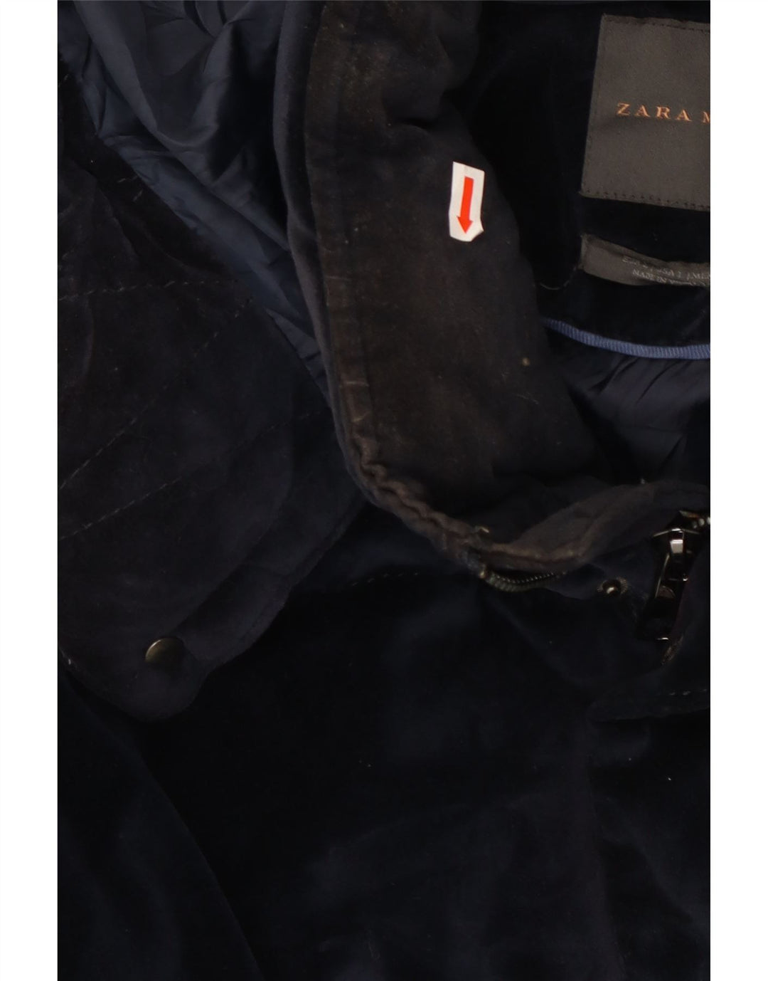 Zara Herren-Jacke mit Kapuze, gepolstert, Größe 40, Marineblau, Polyester