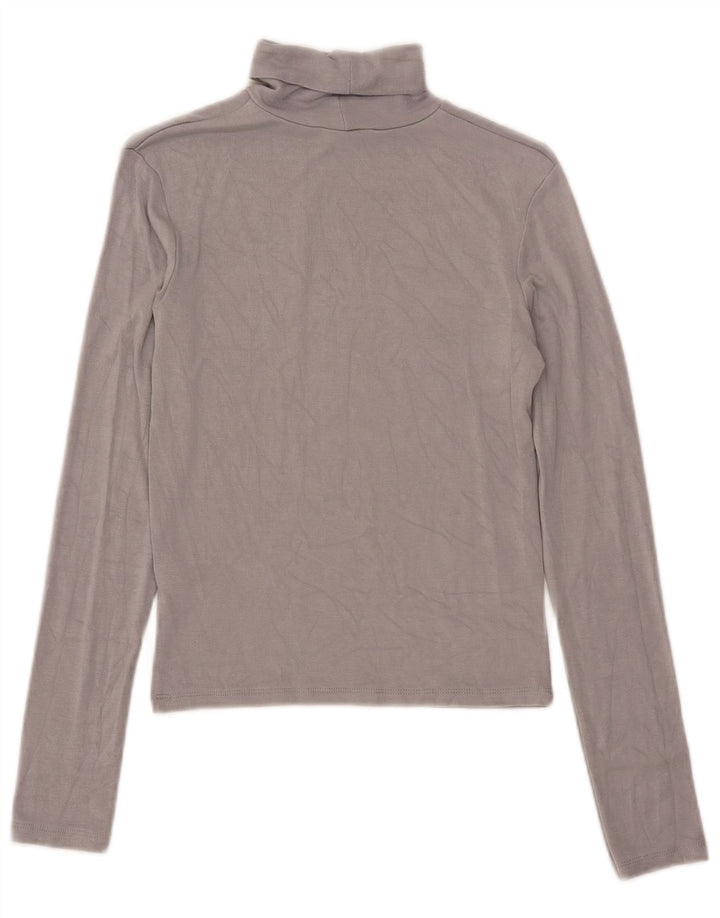 Zara Damen Crop Top Langarm UK 12 Mittelgraue Viskose