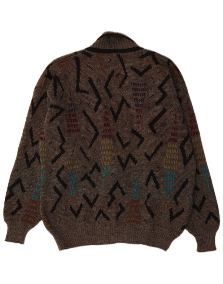 Giramondo Herren-Strickjacke, zweireihig, Größe IT 48, mittelgrau, geometrisch