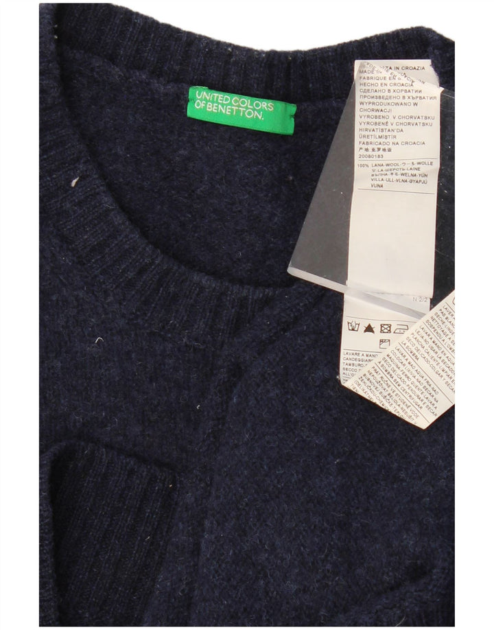 BENETTON Damen-Pullover mit Rundhalsausschnitt, UK 16, Größe L, marineblaue Wolle
