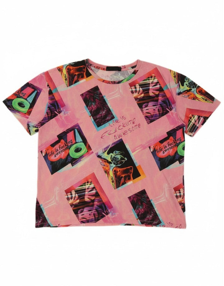 Desigual Damen Übergroßes Grafik-T-Shirt-Oberteil UK 10 Small Pink