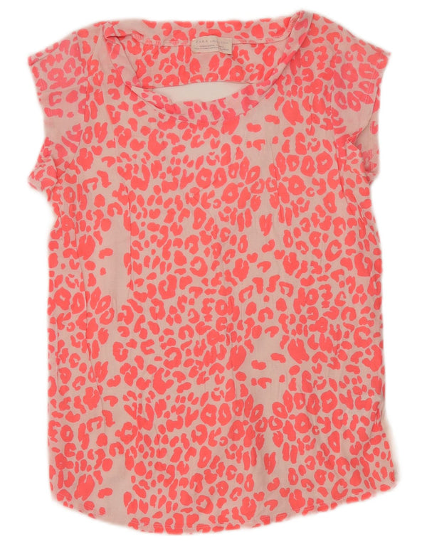 Zara Damen Blusenoberteil UK 12 Mittelrosa Baumwolle mit Animal-Print