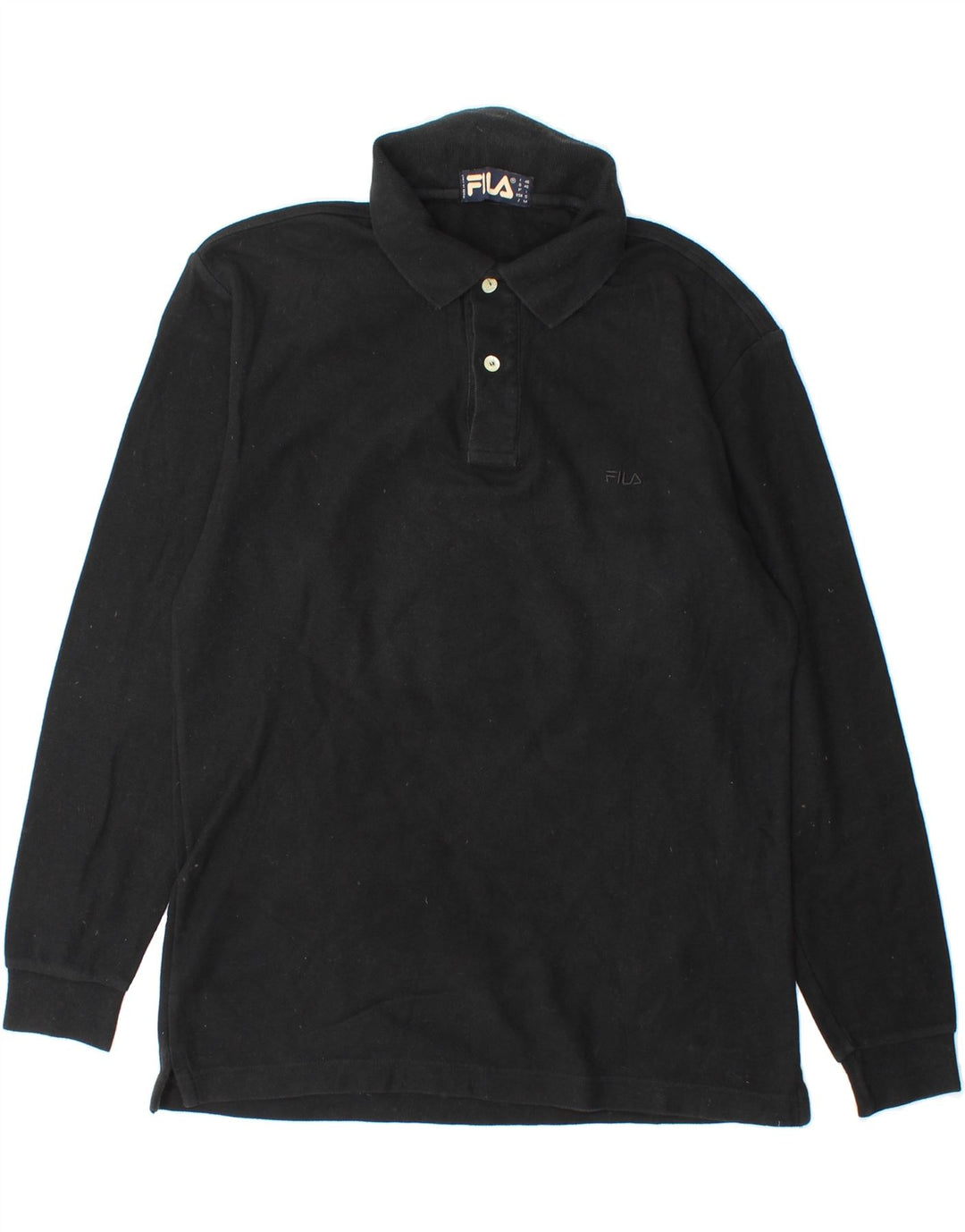 FILA Mens Long Sleeve Polo Shirt IT 46 Small Black Vintage Fila and Second-Hand Fila from Messina Hembry 