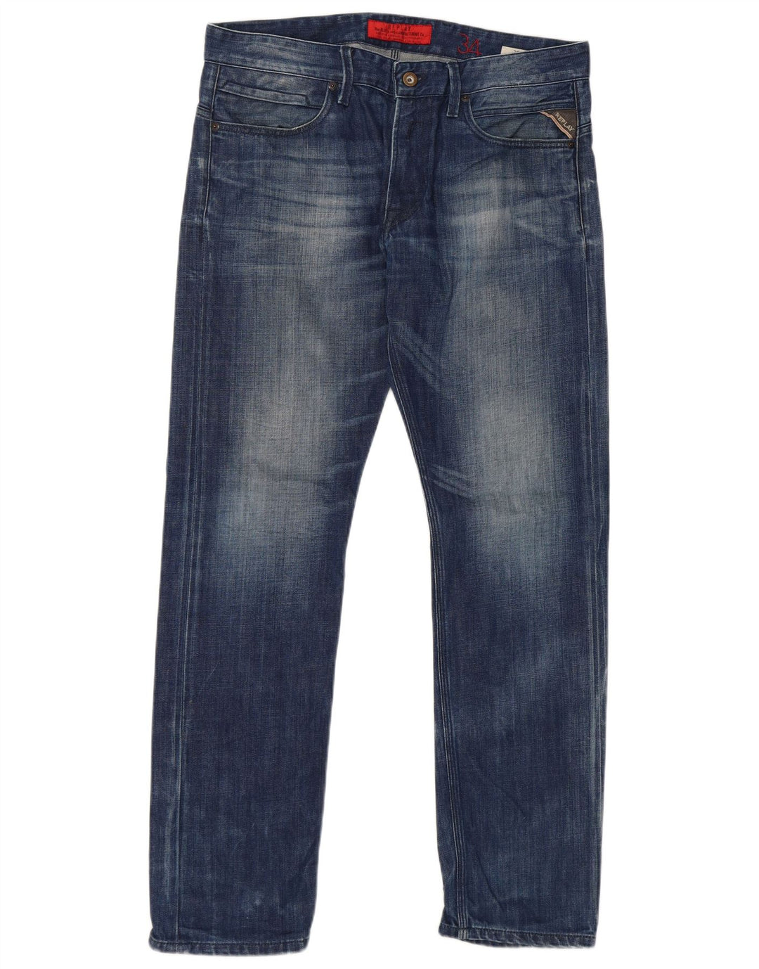 Replay Herren Straight Jeans W36 L32 Blaue Baumwolle