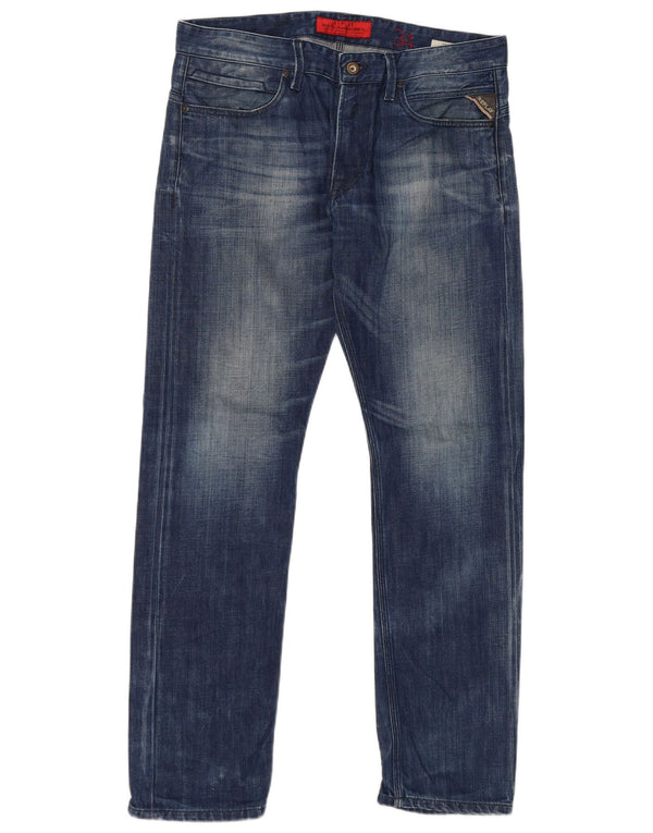 Replay Herren Straight Jeans W36 L32 Blaue Baumwolle