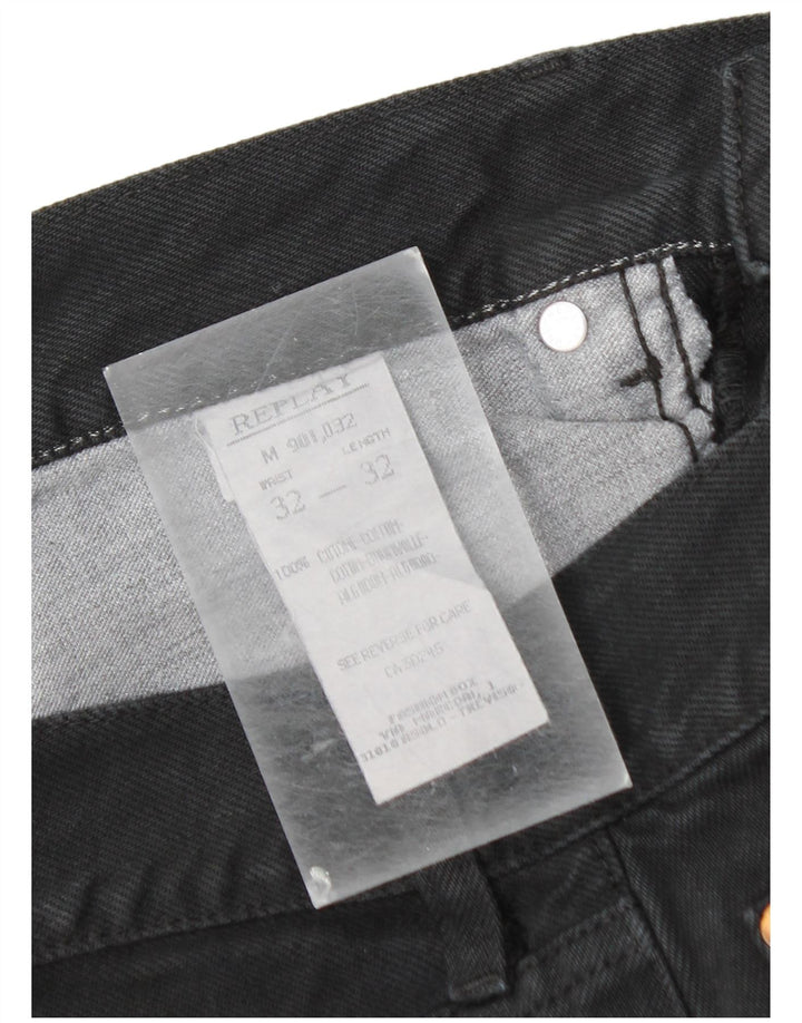Replay Herren Tapered Jeans W32 L32 Schwarze Baumwolle