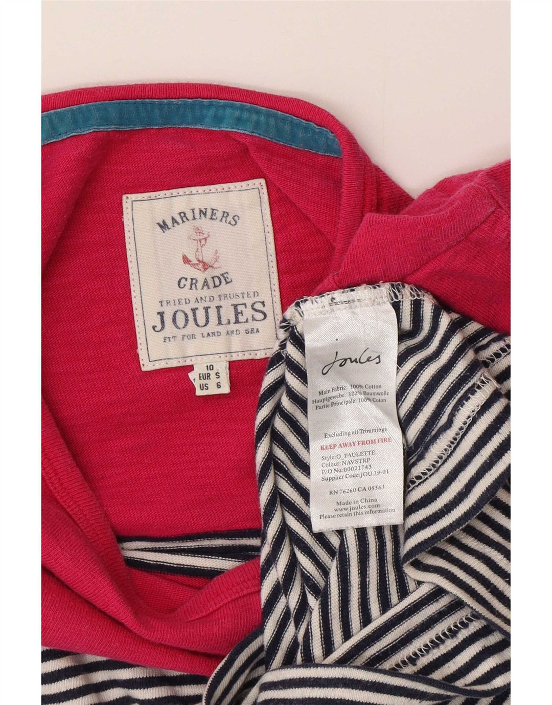 Joules Damen-Top, 3/4-Ärmel, UK 10, Größe S, mehrfarbig, gestreift, Baumwolle