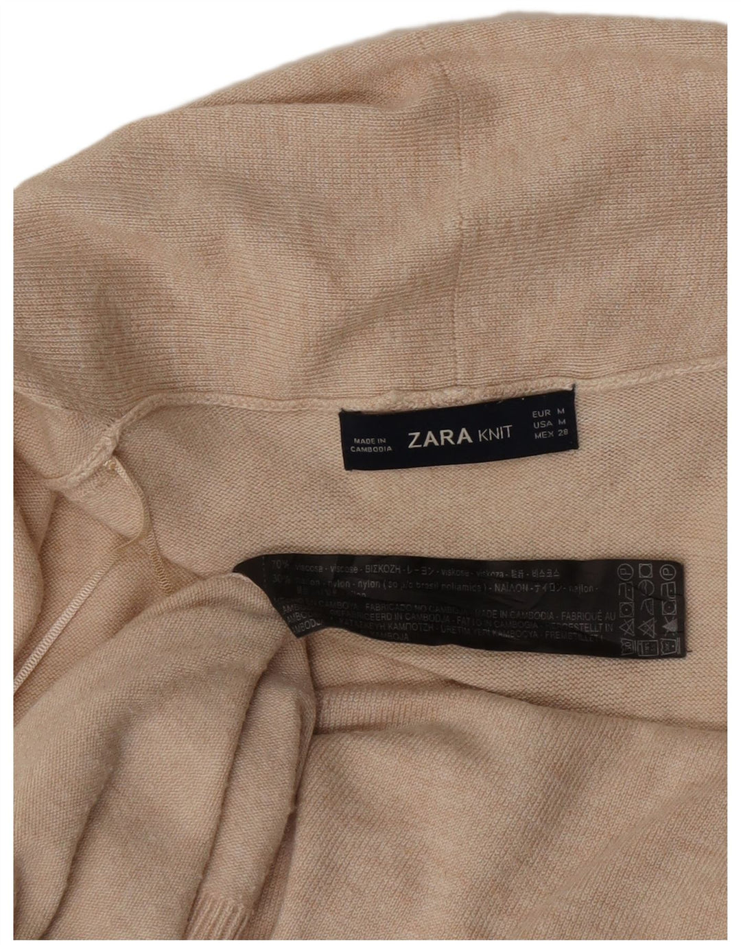Zara Damen Longline-Cardigan-Pullover UK 12 Mittelbeige Viskose