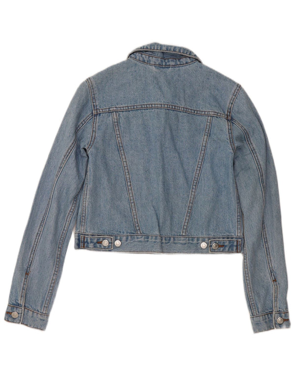 Topshop Damen Crop Denim Jacke UK 4 XS Blaue Baumwolle