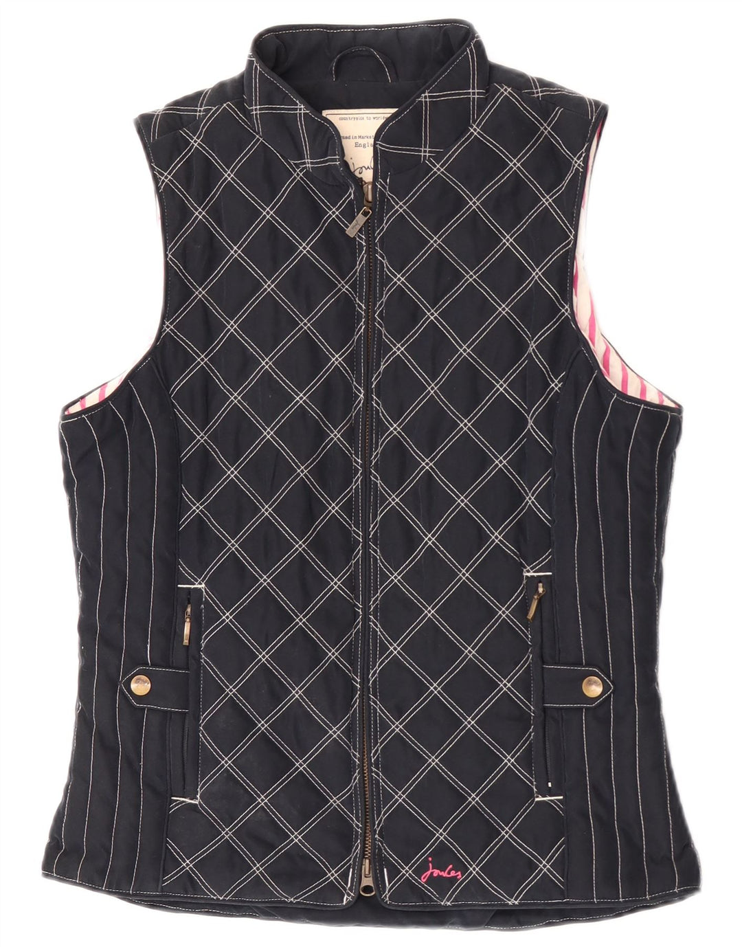 Joules Damen Wattierte Weste UK 10 Small Marineblaues Argyle/Diamant-Polyester