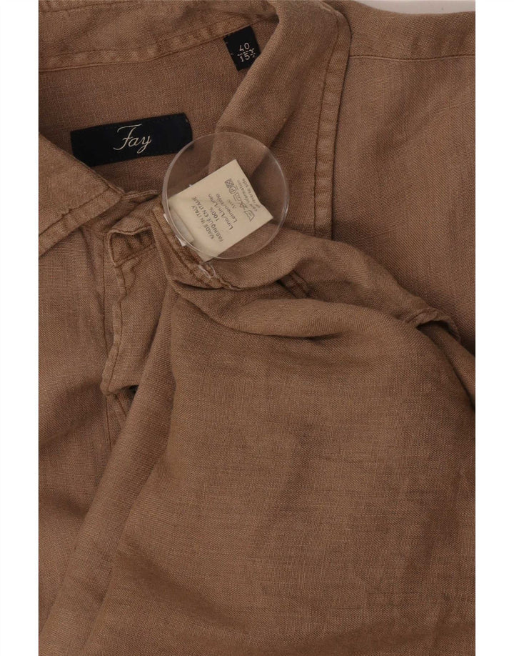 Fay Herrenhemd Größe 40 15 3/4 Mittelbeiges Leinen