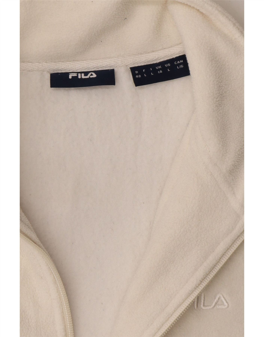 FILA Womens Fleece Jacket UK 14 Large White Polyester Vintage Fila and Second-Hand Fila from Messina Hembry 
