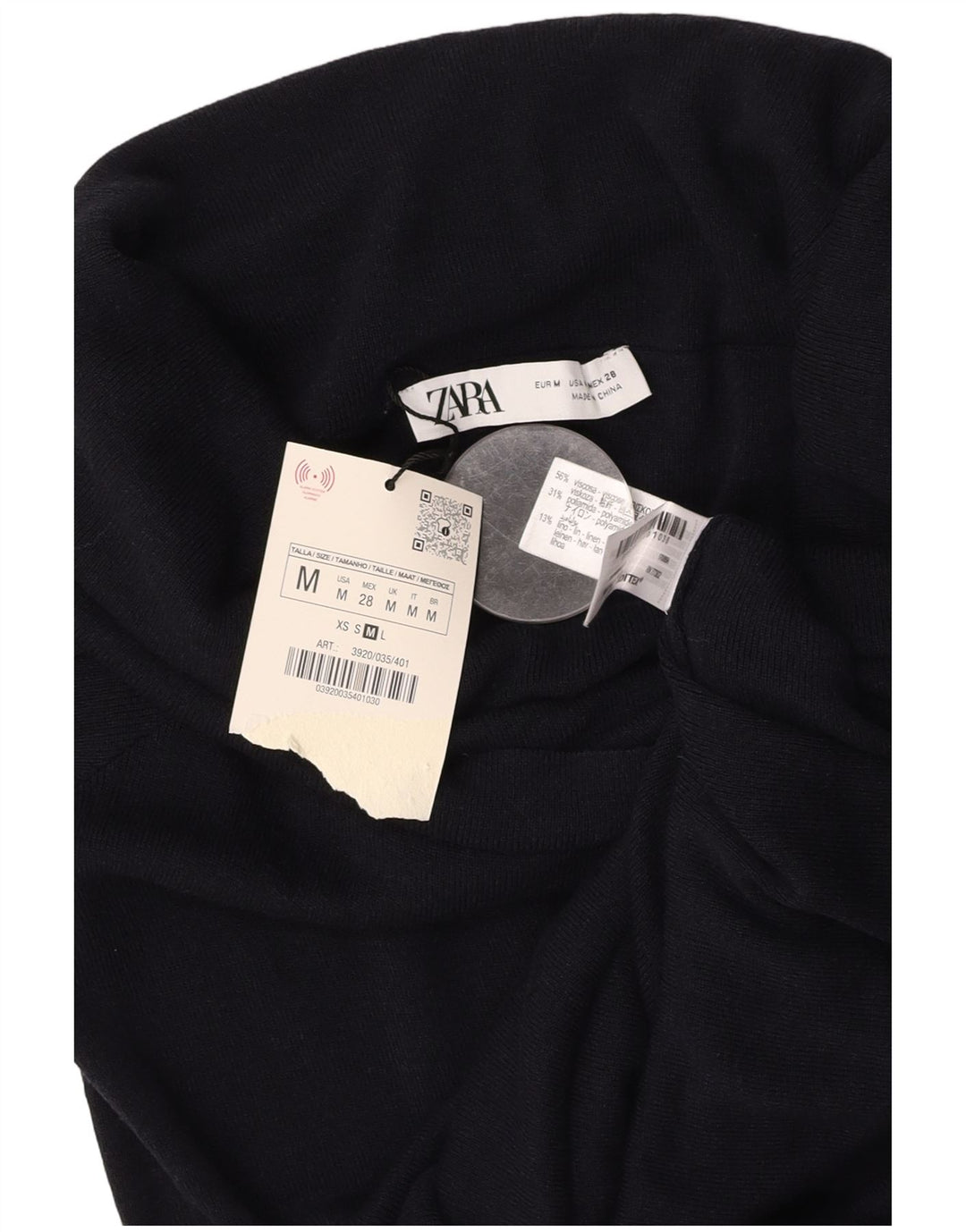 ZARA Damen Crop Bluse Top UK 12 Medium Schwarz Viskose