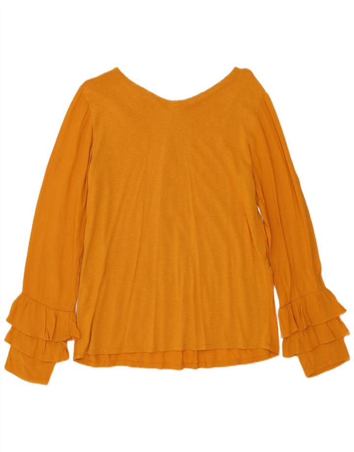 Massimo Dutti Damen Langarm-Blusenoberteil UK 10 Small Gelb Lyocell