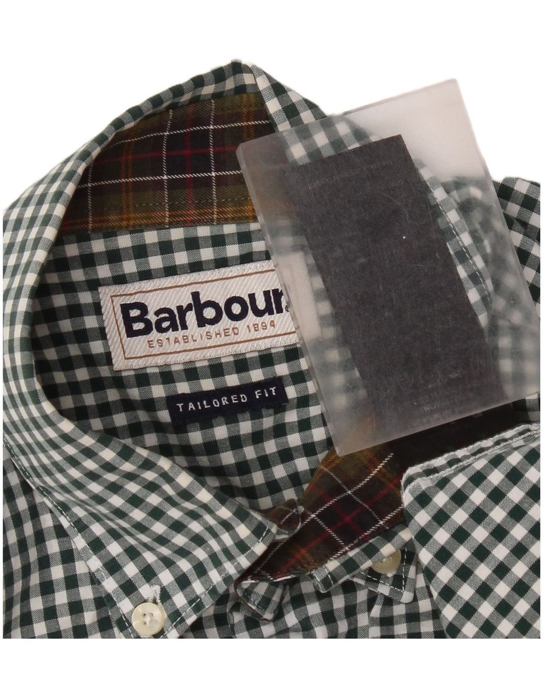 Barbour Herren-Hemd mit maßgeschneiderter Passform, kleine grüne Gingham-Baumwolle