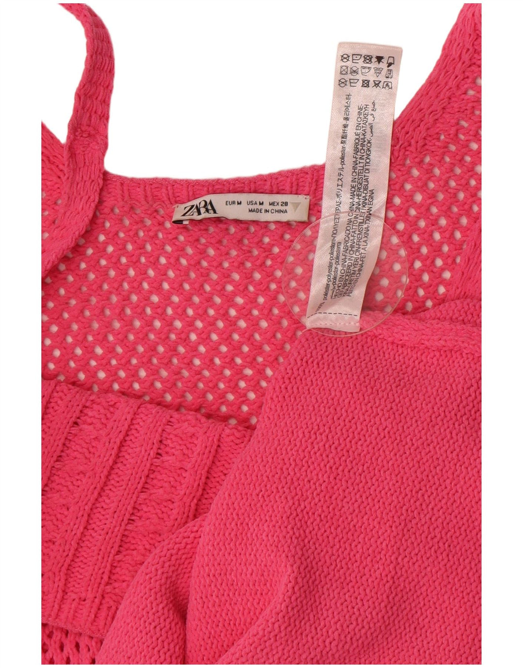 Zara Damen Strick-Sommerkleid UK 12 Mittelrosa Polyester