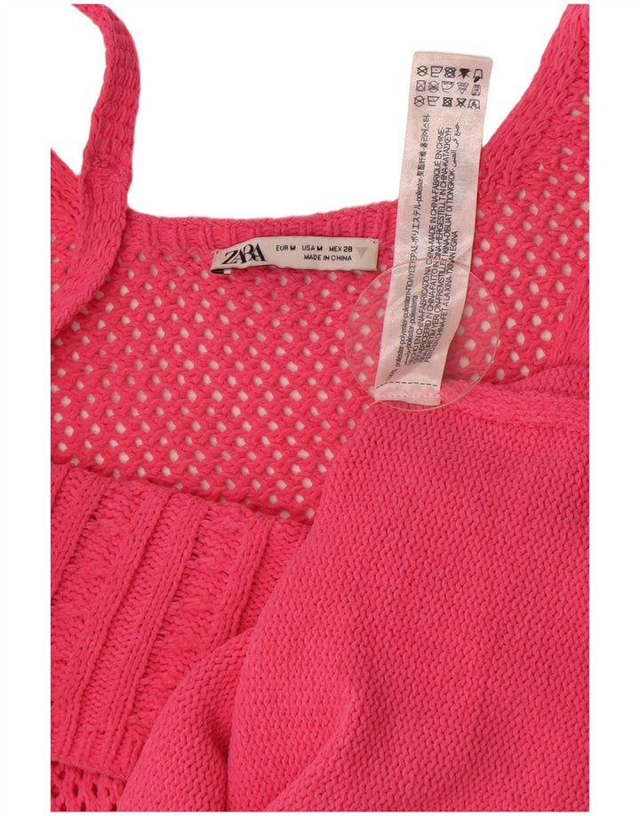 Zara Damen Strick-Sommerkleid UK 12 Mittelrosa Polyester