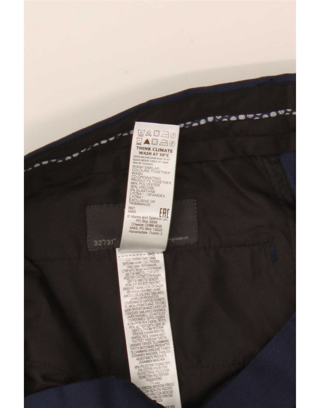 Gerade Herren-Anzughose von Marks & Spencer, W32, L31, marineblaues Polyester