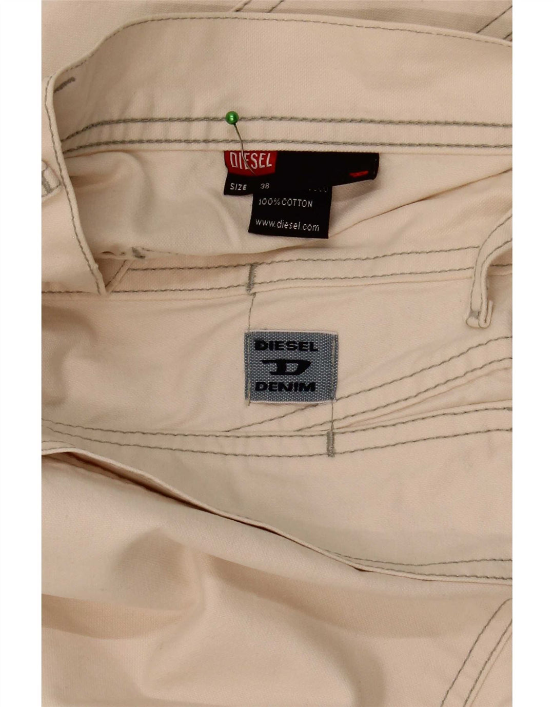 Gerade Herren-Cargohose von Diesel, W38, L31, cremefarbene Baumwolle