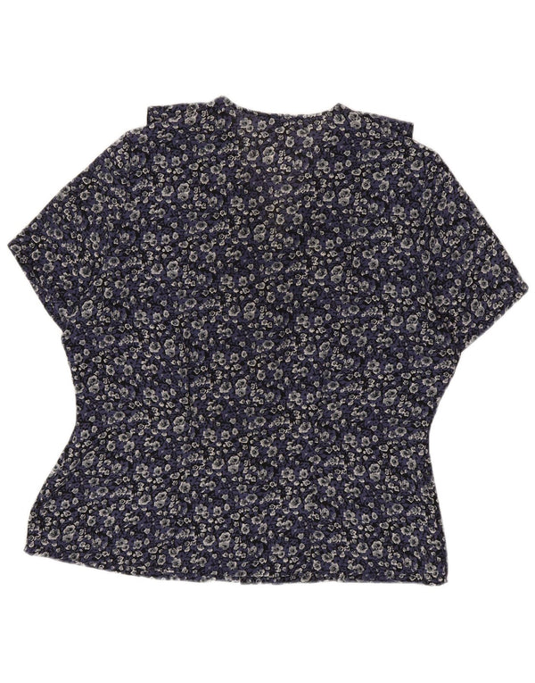 Marks & Spencer Damen-Hemdbluse, Gr. 42, groß, Marineblau mit Blumenmuster