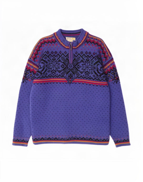 Dale of Norway Mens Zip Neck Jumper Sweater Medium Purple Fair Isle
