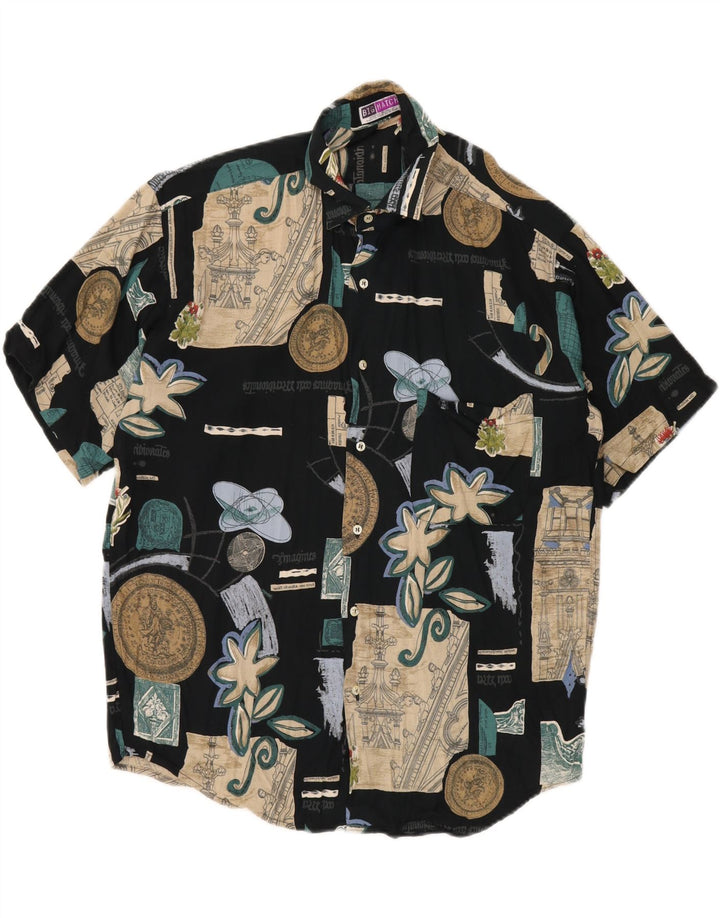 BIG MATCH Herren-Kurzarmhemd, mittleres Marineblau, Patchwork-Viskose