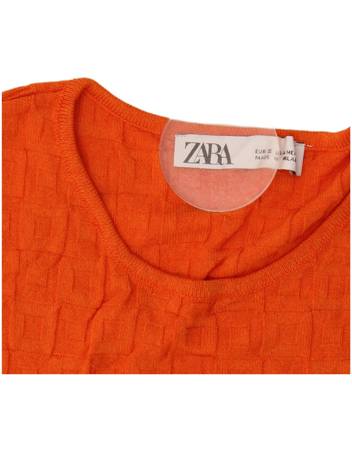 Zara Damen Crop Vest Top UK 8 Small Orange Viskose