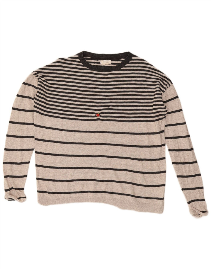 Fat Face Damen-Pullover, übergroß, U-Boot-Ausschnitt, Gr. 10, klein, grau gestreift