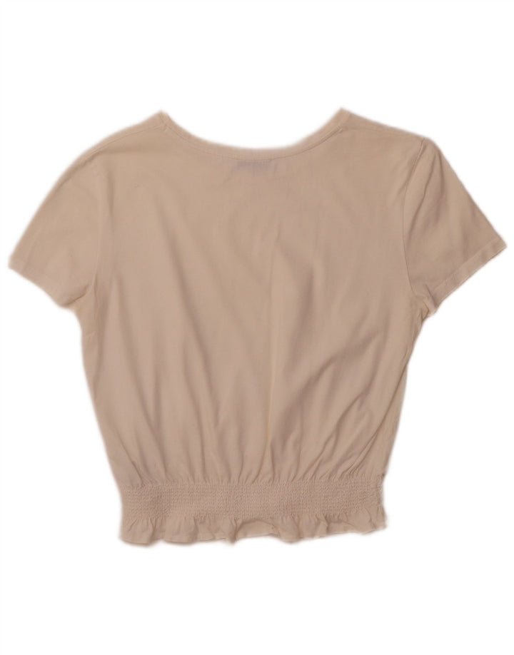 ZARA Womens Crop Blouse Top UK 12 Medium Off White Cotton