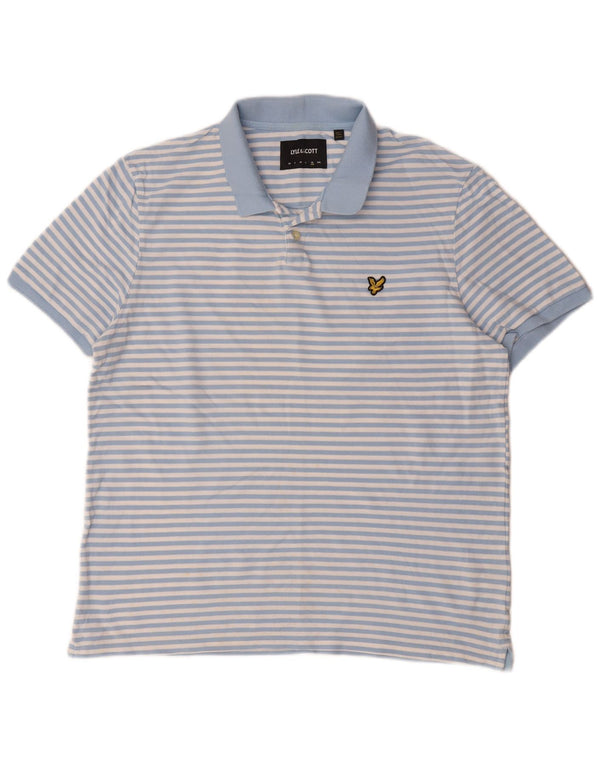 Lyle & Scott Mens Polo Shirt XL Blue Pinstripe Cotton