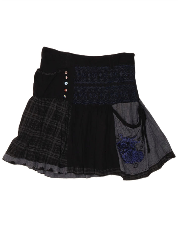 Desigual Damen Minirock EU 38 Medium W30 Schwarz Patchwork Viskose