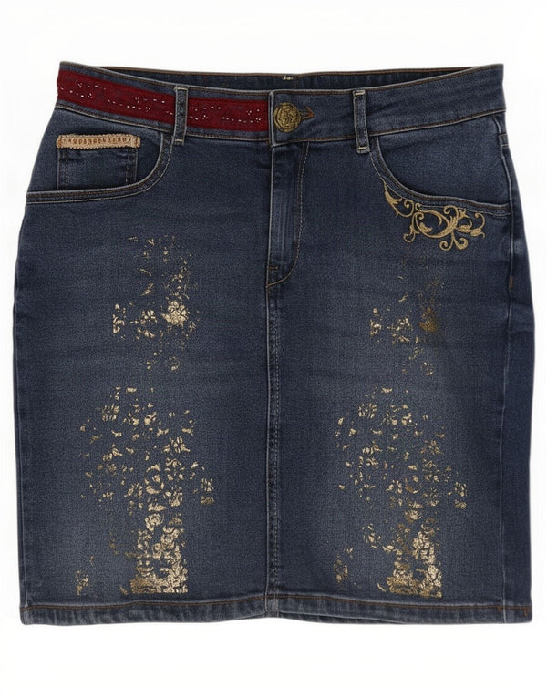 Desigual Damen Mini-Jeansrock EU 38 Medium W30 Blaue Paisley-Baumwolle