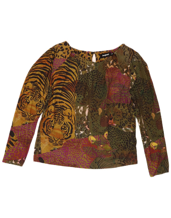 Desigual Damen Top Langarm 2XL Grüne Viskose mit Animal-Print