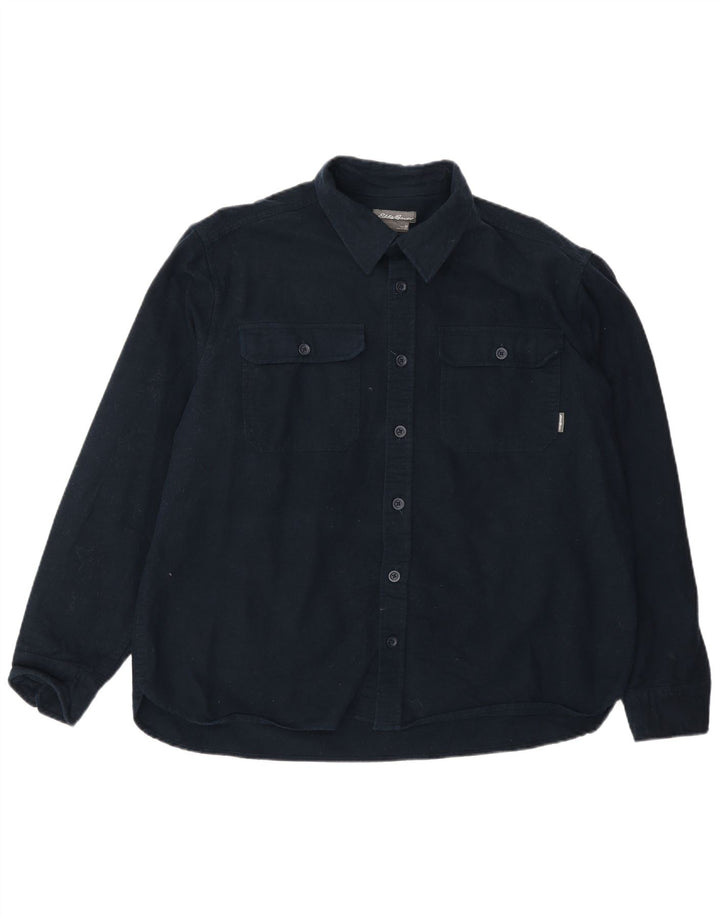 Eddie Bauer Herrenhemd aus mittelblauer Baumwolle in Marineblau