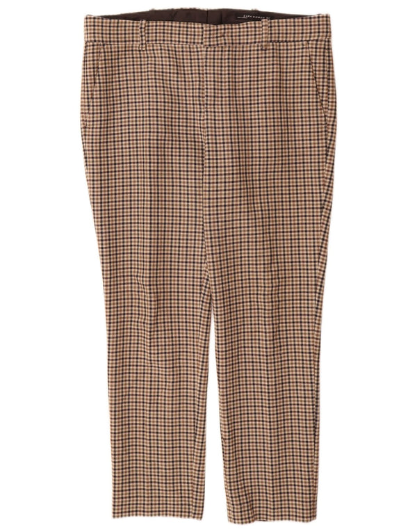 Schmale Chino-Hose für Damen von Zara, Größe L, W30, L28, Beige mit Hahnentrittmuster