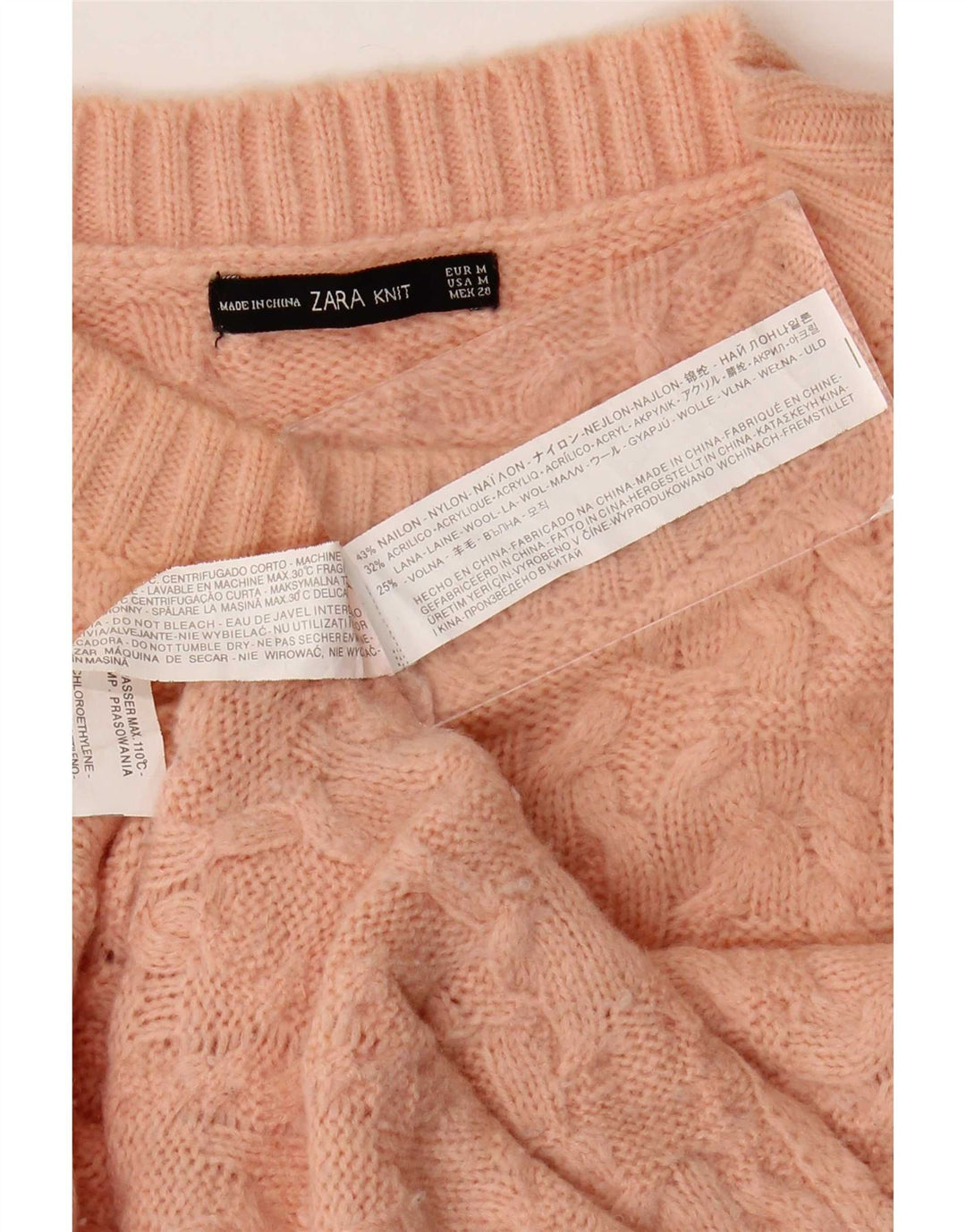 Zara Damen-Pullover mit Rundhalsausschnitt, UK 14, mittelrosa Nylon