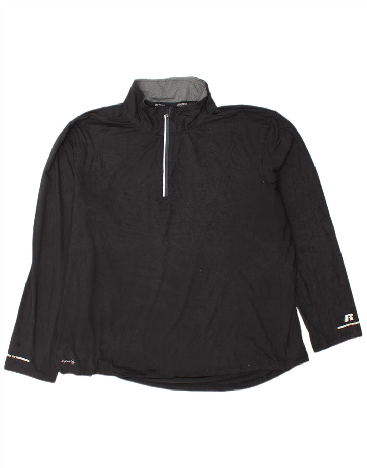 Russell Athletic Herren Dri-Power Zip Neck Top Langarm XL Schwarz Polyester
