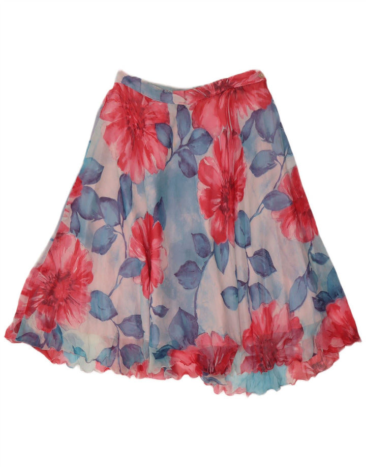 Vintage Damen A-Linie Rock W30 Mittelblau geblümt