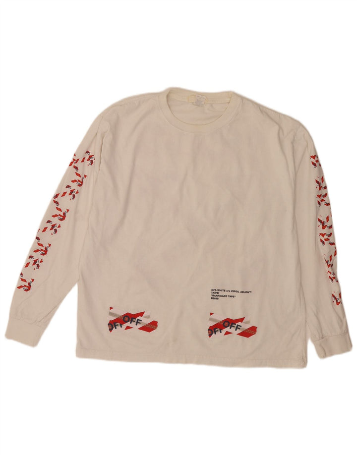 Vintage Herren Grafik Top Langarm Große Off White Baumwolle